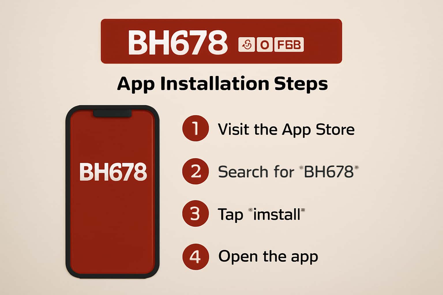 An informational graphic depicting the installation steps for the BH678 app.