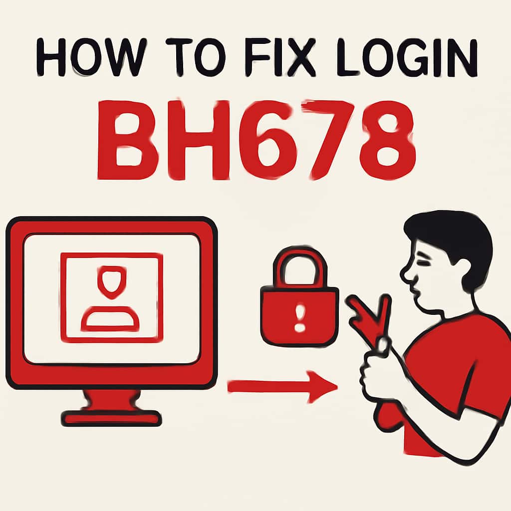 Illustration showing steps for fixing BH678 login issues.